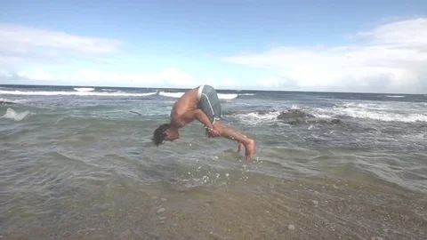 Slow Motion Backflip in the Ocean Stock Footage 79161171
