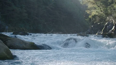 Slow Motion Background Of Aqua Marine White Water At Sunrise On Raging River Stock Footage 70373984