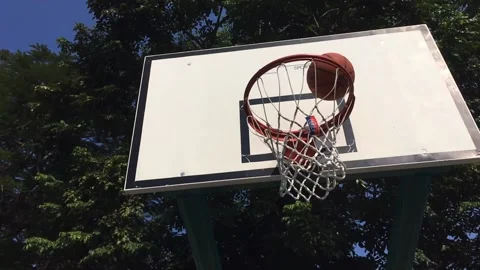 Slow motion of a ball bounce back from a basketball hoop Stock Footage 144857265