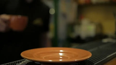 Slow motion of barista serving a cup of coffee Stock Footage 103652124