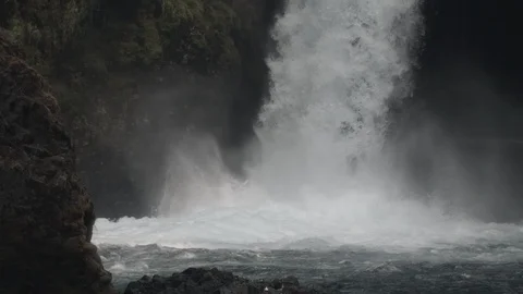 Slow Motion Base of Powerful Pacific Northwest Waterfall Video stock 96005077