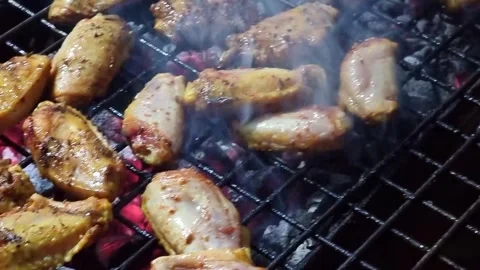 Slow Motion BBQ Close-Up – Grilling on Sekh with Flames and Sizzling Meat 動画素材 300797833
