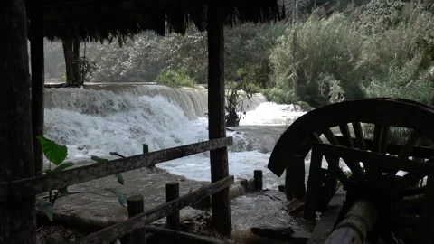 Slow motion of Beautiful Clear Waterfall Cascade In Tropical Rainforest Stock Footage 255031274