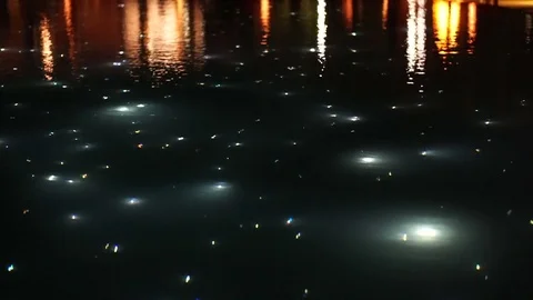 Slow motion beautiful light of starry night pool, illuminate fiber optic light Stock Footage 76792304