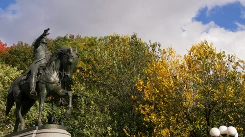 Slow Motion Of Beautiful Metal Statue In NYC Union Square Park Stock Footage 113832439