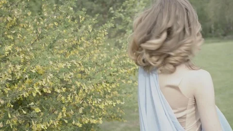 Slow motion. Beautiful model on vacation in the forest Stock Footage 76295433