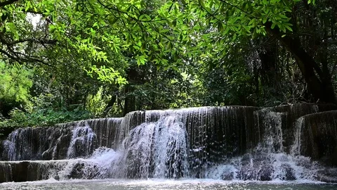 Slow motion. Beautiful waterfall is name Hua mae kamin waterfall in Erawan Na Stock Footage 119018768