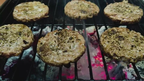 Slow Motion Of Beef Hamburger On A Grill 動画素材 164877688