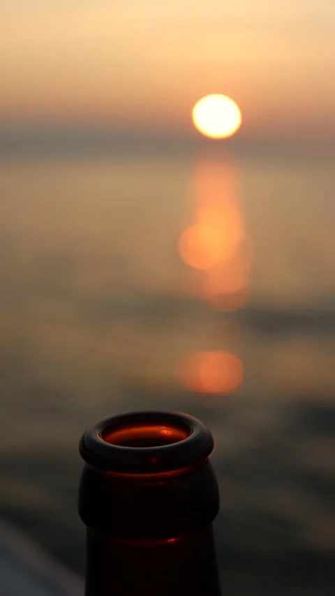 Slow Motion Beer Bottle on Sunset (Vertical) Stock Footage 245455976