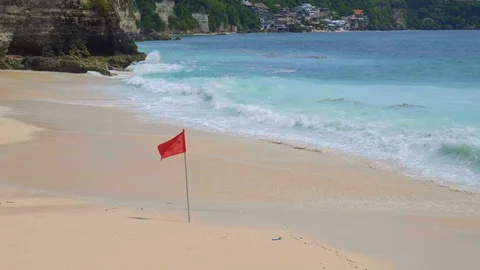 Slow motion of big tide waves are crushing on sand during hot day Stock Footage 115018965
