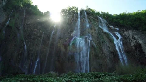 Slow Motion of Big Waterfall at Plitvice Lakes National Park, Croatia. Stock Footage 113347608
