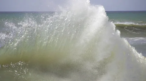 SLOW MOTION: Big wave surf spot Stock Footage 36808627