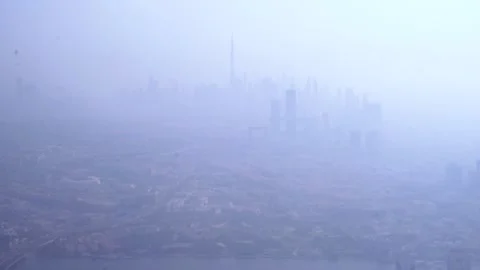 Slow motion bird eye shot of dubai Stock Footage 253655446