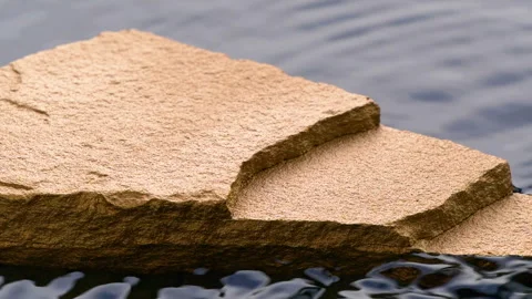 Slow motion of black water surface splashes, waves, ripples with golden stone Vídeo Stock 278716973