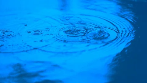 Slow motion blue water rain droplet droping on water over ground, beautiful Stock Footage 120940944