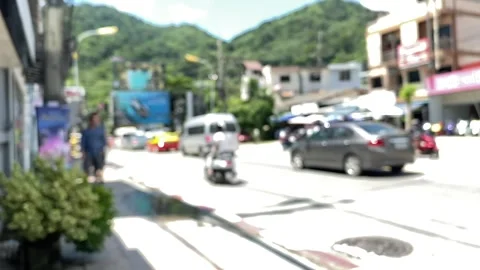 Slow motion blurred background bright day outdoor sunny street view vehicles Video stock 281400403