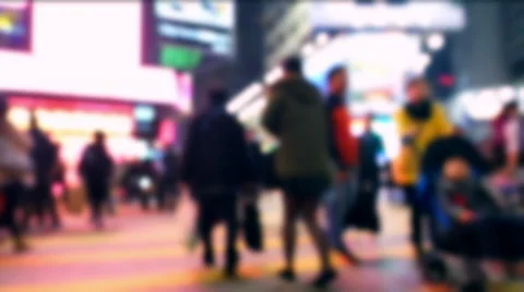 Slow motion blurred video of crowded night city. Hong Kong street life  Stock Footage 59799067