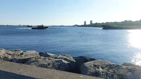 Slow motion of boat return to port Stock Footage 159237776