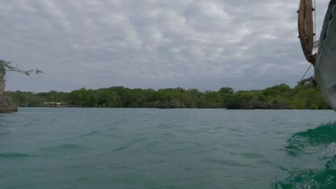 Slow Motion Boat Sailing Through Green Coastal Waters Africa Stock Footage 274611899