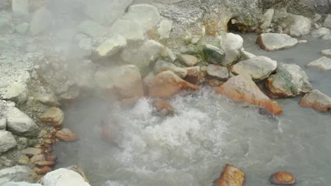 Slow motion from boiling water, Hot-springs, Caldeiras das Furnas, Stock Footage 144248015