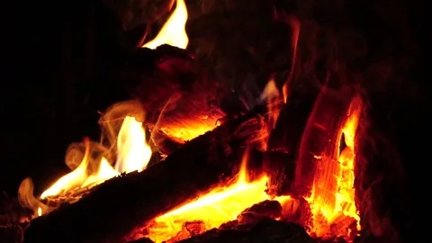 Slow motion. Bonfire. Burning wood on the yard. Close up view. Long shot Stock Footage 78530972