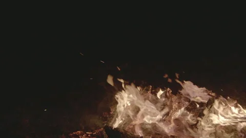 Slow-motion Bonfire Lingering Glowing Embers Before Panning Flames Stock-Footage 320114186