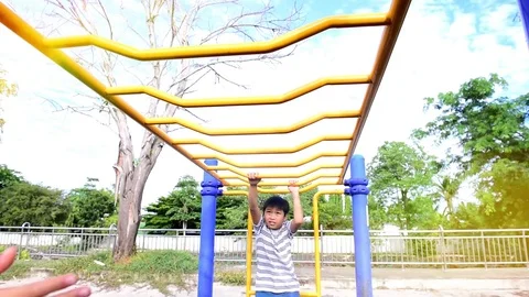 Slow motion boy play and touch hand 스톡 동영상 80295691