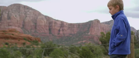 Slow Motion Boys Walk Through Beautiful Mountain Scenery Stock Footage 61719416