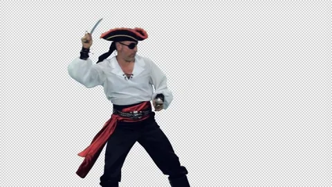 Slow motion of brave pirate attacking with sword and pistol, alpha channel in Stock-Footage 305792580