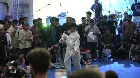 Slow Motion Breakdance Battle at Tattoo Festival Stock Footage 331224321