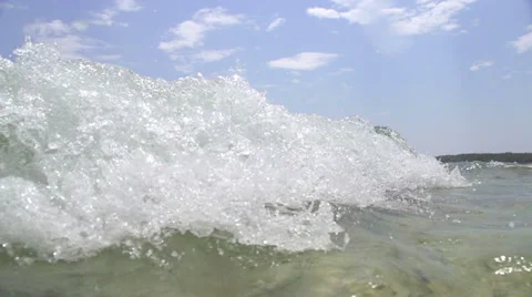 SLOW MOTION: Breaking wave goes over the camera Stock Footage 25514731
