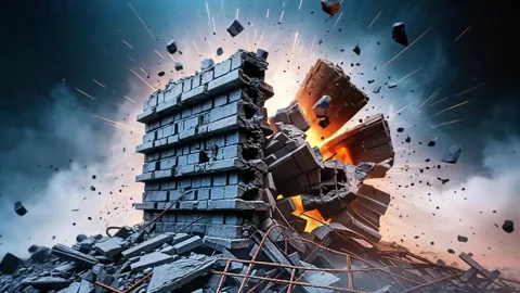 Slow Motion Brick Wall Explosion with Dust and Debris Stock Footage 307070768