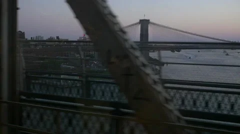 Slow motion Brooklyn bridge and Manhatten from new york subway Stock-Footage 54822585