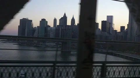 Slow motion Brooklyn bridge and Manhatten from new york subway 動画素材 54822675