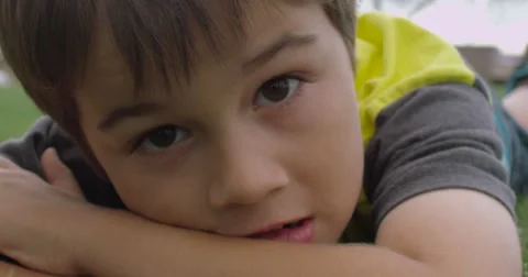 Slow Motion Brown Haired Boy Close-Up Smile Stock Footage 61521882