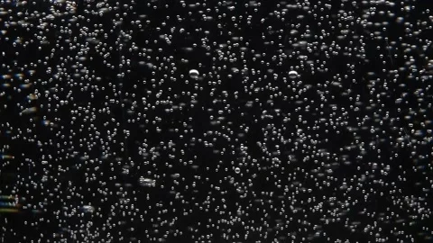 A slow motion of bubbles going up of a effervescent drink on a black background. Stock Footage 229352541