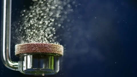Slow motion of bubbles under water, freshwater aquarium. Oxygen diffuser Stock Footage 266940638