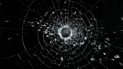 Slow Motion Bullet Hole Cracking Glass on Black Background. Stock Footage 317800898
