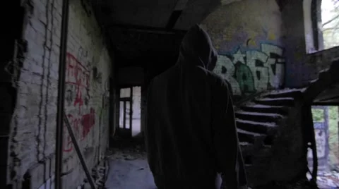 Slow motion of a bum walking in an abandoned house 스톡 동영상 58612947