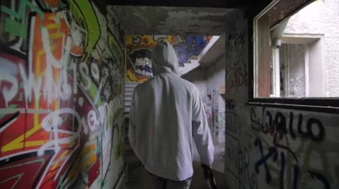 Slow motion of a bum walking in an abandoned house 스톡 동영상 58613036