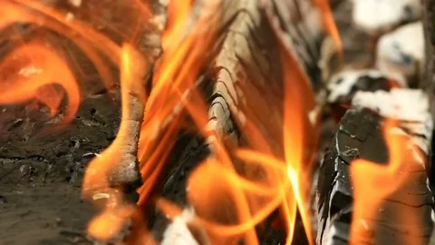 Slow motion burn wood. closeup video. Stock Footage 79086539