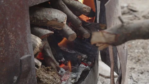 Slow motion burned fire inside old furnace 4K video Vidéo 219363758