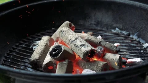 Slow motion burning coals on the grill. barbecue fire. Stock Footage 153832733