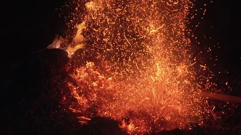 Slow Motion Burning Embers and Sparks Flying Stock Footage 330720184
