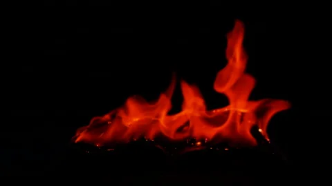 Slow motion of burning fire and flame on ground isolated on black background 스톡 동영상 310714898