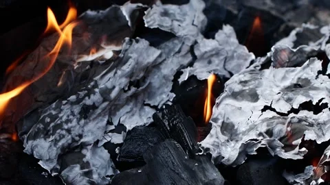 Slow motion burning fire flame, closeup night bonfire, fireplace, campfire, bbq 動画素材 244623634