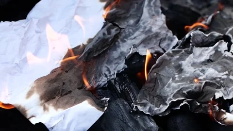 Slow motion burning fire flame, closeup night bonfire, fireplace, campfire, bbq Video stock 255421278