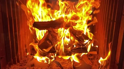 Slow motion of a burning fireplace Video stock 152720641