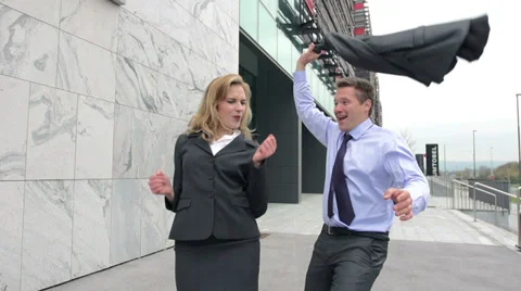 Slow Motion Of Business Couple Dancing To Celebrate Their Success. Stock Footage 35250326