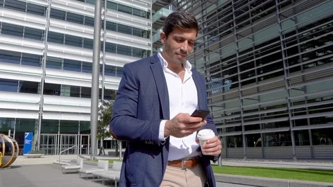 Slow motion businessman using phone, entrepreneur Stock Footage 96050141